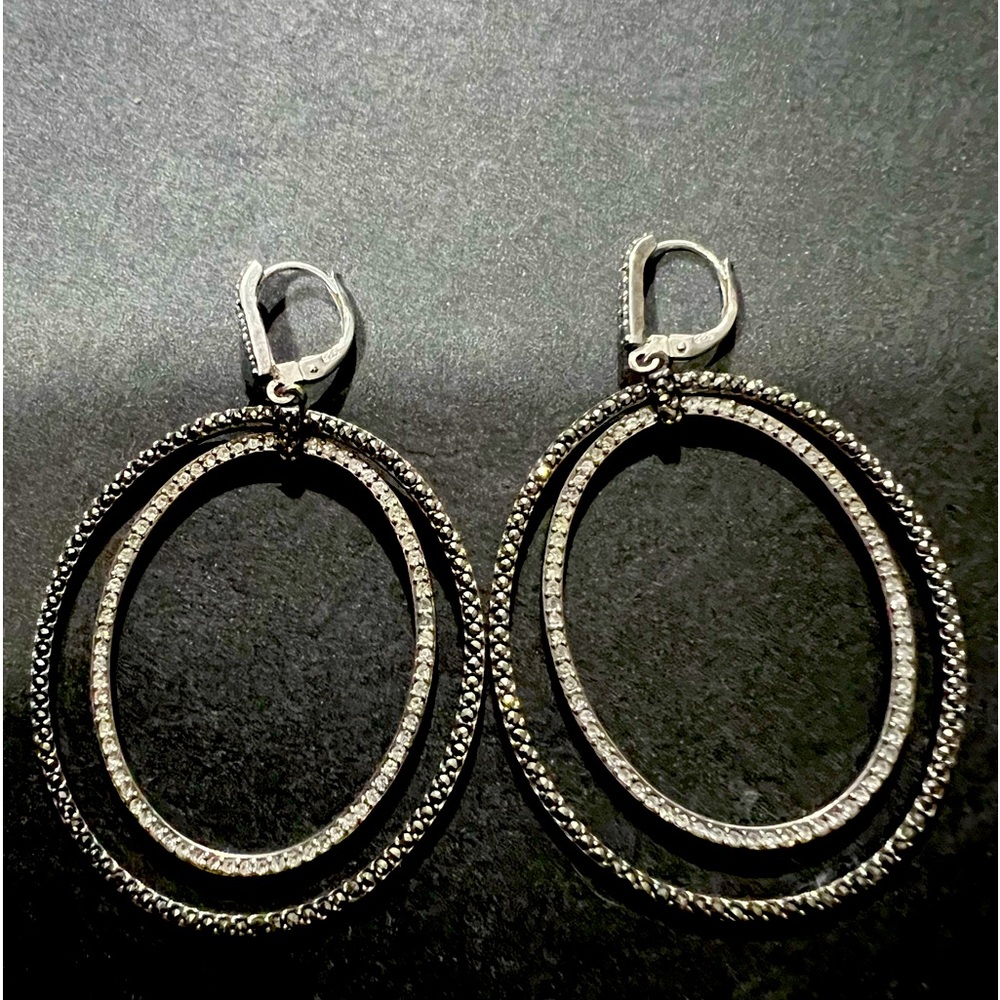Judith Jack earrings sterling silver and marcasite. 2 1/2” long from top of hook